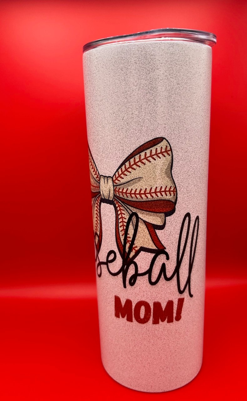 Baseball Mom Glitter Tumbler (Side)