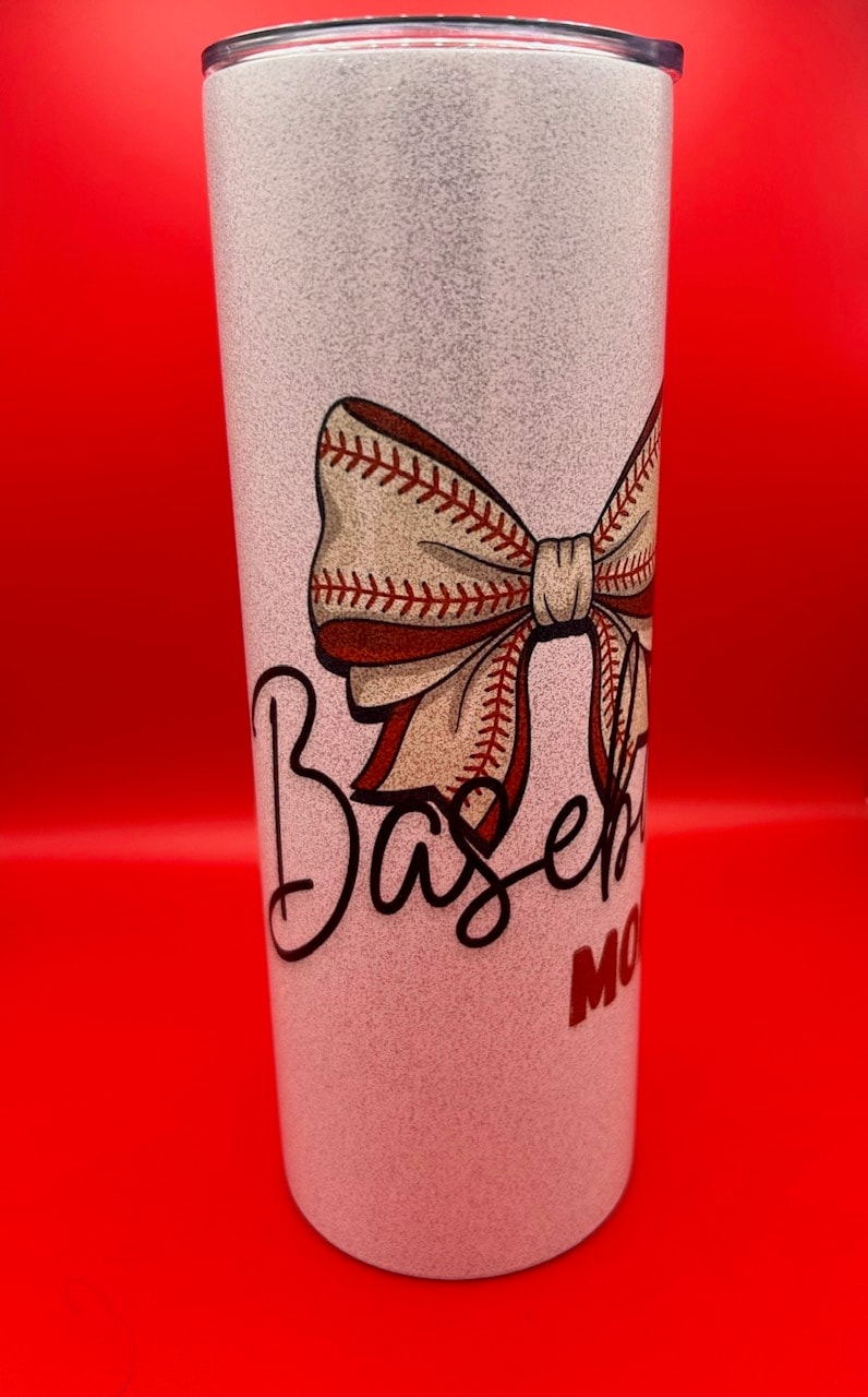 Baseball Mom Glitter Tumbler (Front)