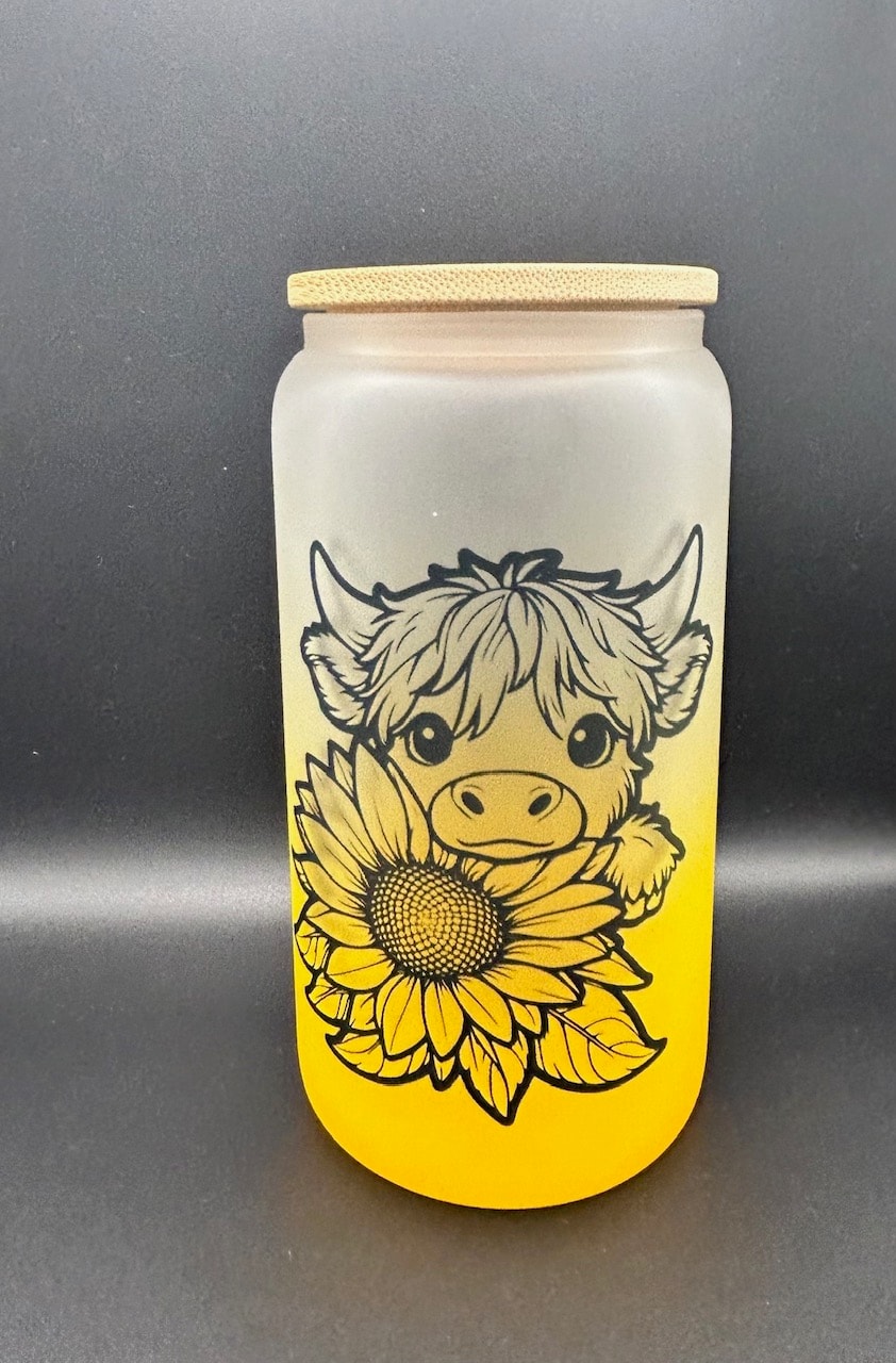 Highland Cow Can Glass